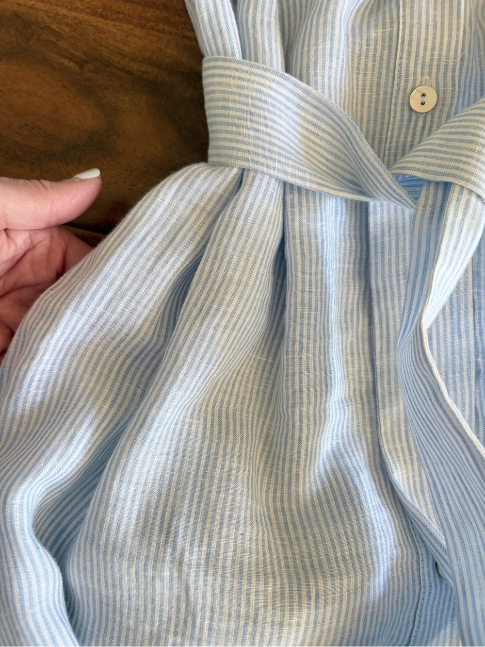 Andion Women’s Bespoke Blue Striped Linen Hand Smocked Maxi Dress XS S M - Picture 9 of 10